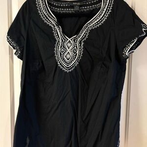 Style & Co. Black Top with White Embroidery